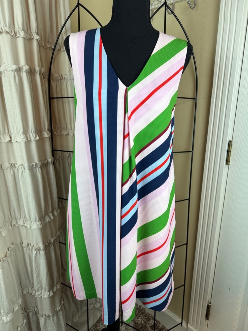 Ted Baker London Bay of Honor Sleeveless V-Neck Striped Tunic Dress Size 8 EUC